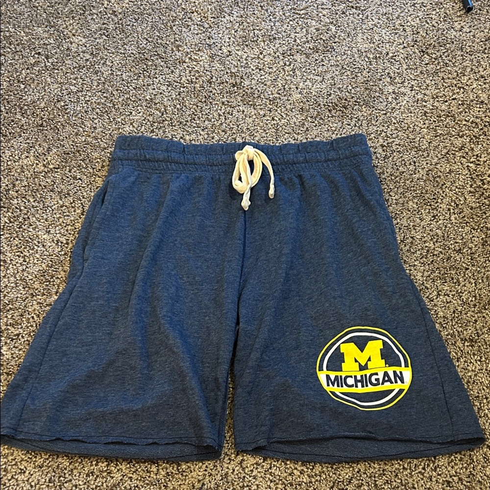 Michigan Men's Navy Athletic Shorts with Yellow Michigan Logo